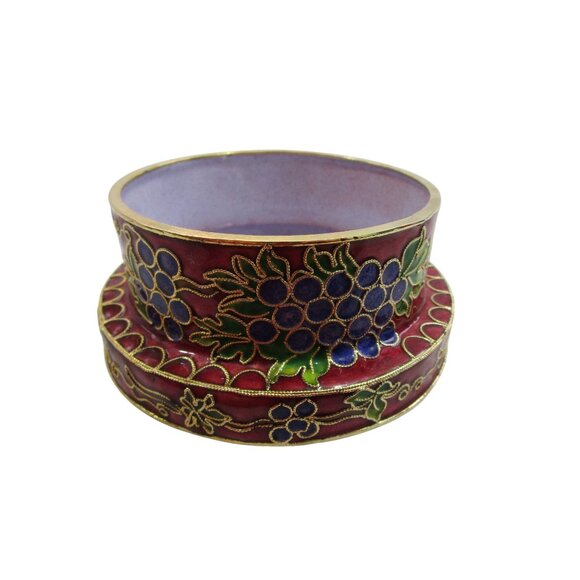 Vintage Decorative Cloisonne Wine Coaster With Grape Vine Motif GUC Red Brass - Picture 5 of 10